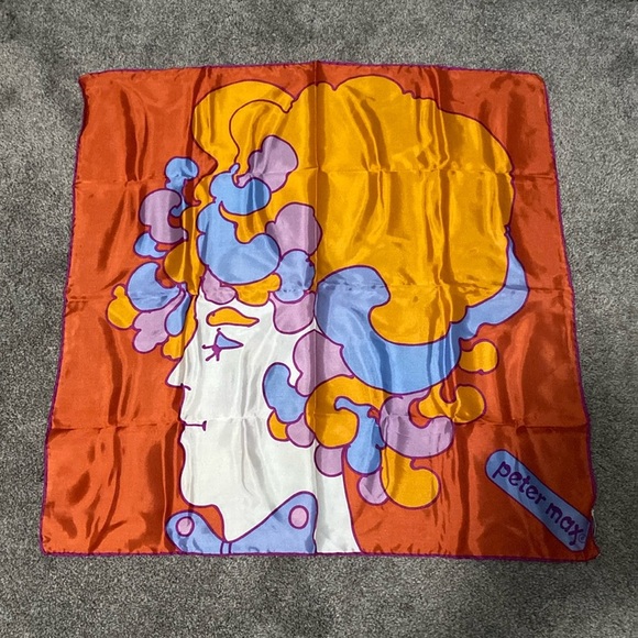 Vintage 1970 Peter Max Groovy Psychedelic Silk Scarf 27”x27” - Picture 1 of 4